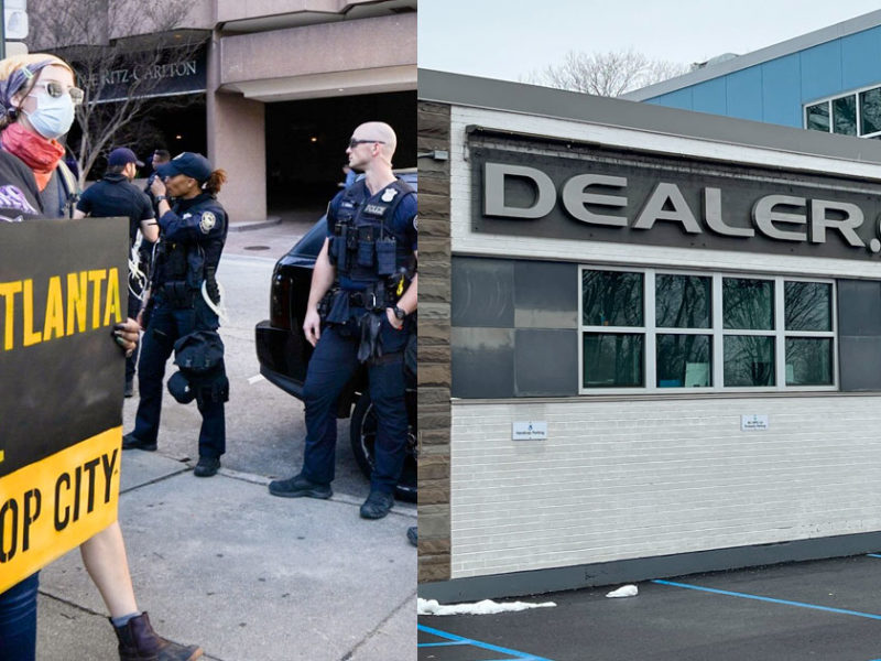 Left: cop city protesters, Right: dealer.com offices