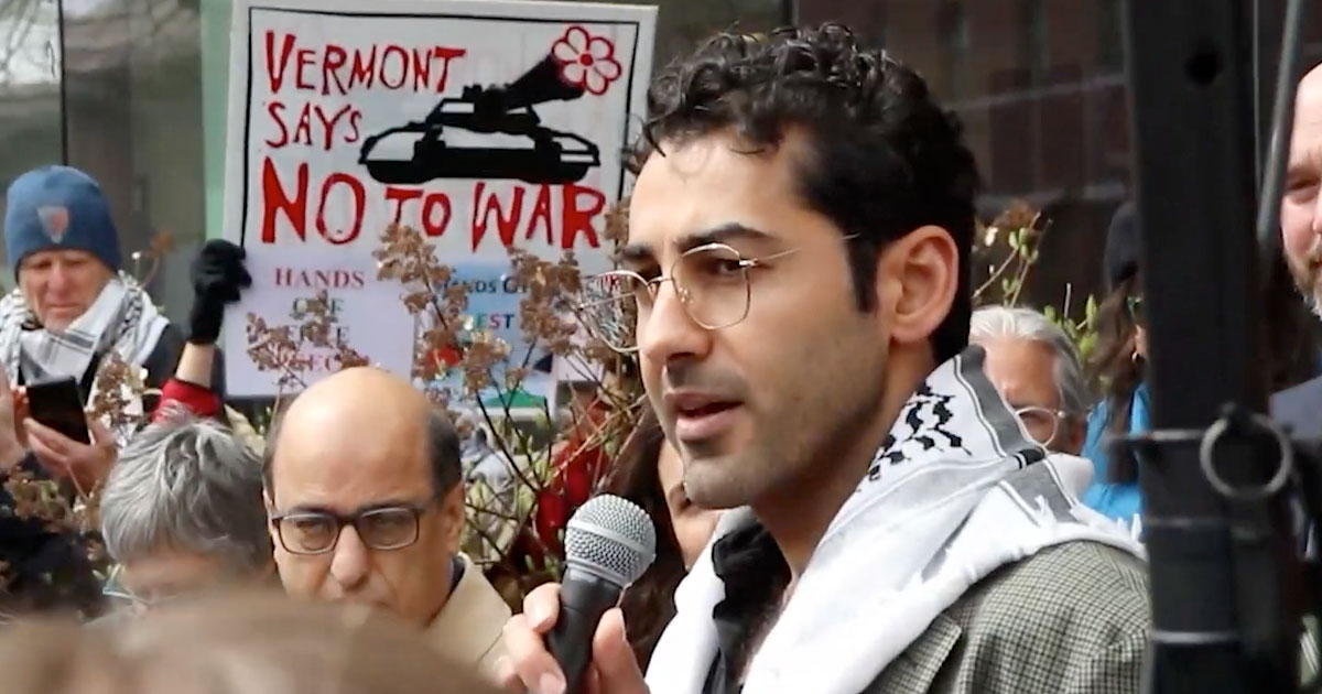 Mohsen Mahdawi speaks upon his release from federal custody in Burlington, Vermont.